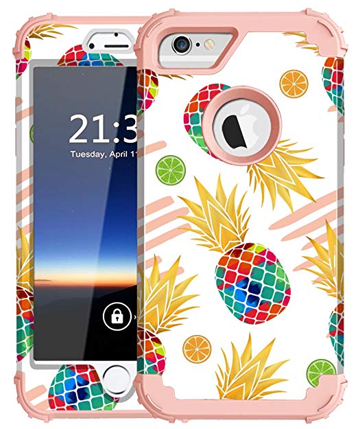 iPhone 6s Case, iPhone 6 Case, Hocase Shockproof Silicone Rubber Hard Plastic Hybrid Full Body Protective Phone Case for iPhone 6/6s with 4.7-inch Display - Watercolor Pineapple/Rose Gold