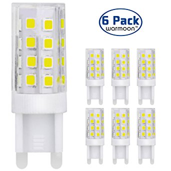 Warmoon G9 LED Light Bulbs, 5W Daylight White, 6500K, 360 Degree Beam Angle Non-Dimmable LED Corn Light Bulbs (Pack of 6)