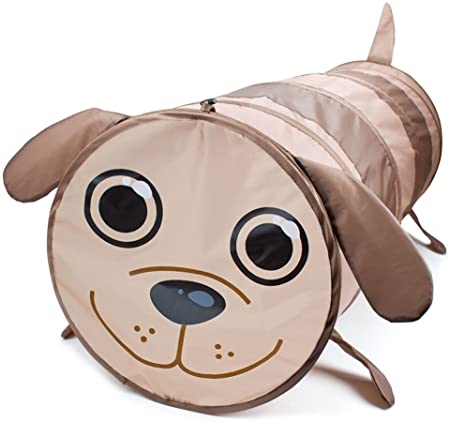 6 Foot Puppy Pop Up Exploration Tunnel - Brown Dog Collapsible Tube Toy for Kids - Children's Obstacle Course Set with Carrying Bag - Pretend Play for Toddlers, Girls, & Boys - Indoor & Outdoor Games
