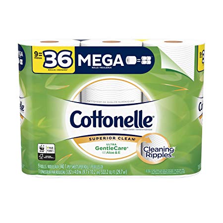 Cottonelle Ultra GentleCare Toilet Paper, Aloe & Vitamin E, 9 Mega Rolls
