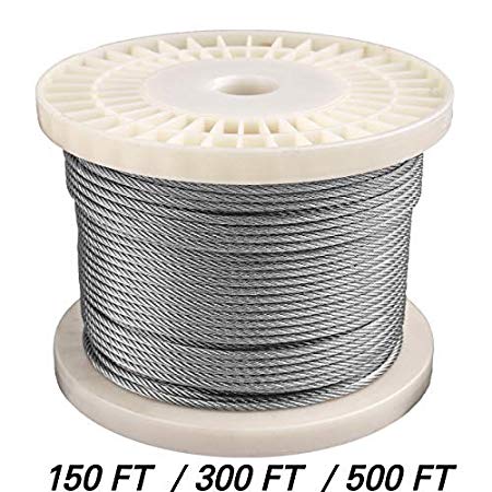 HarborCraft 1/8" 316 Stainless Steel for Deck Cable Railing Kits DIY Balustrades 7x7 Wire Rope Aircraft Cable 150 Feet