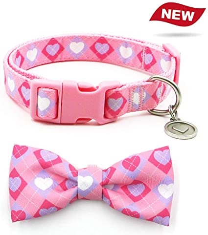 azuza Bowtie Dog Collar, Soft Adjustable Dog Collar with Bowtie, Fun Patterns & Bright Color for Small Medium and Large Dogs