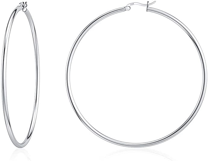 DALARAN Sterling Silver Hoop Earrings for Women Hypoallergenic Round Tube Click Post Hoops for Girls Sensitive Ears All Size
