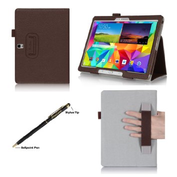 ProCase Samsung Galaxy Tab S 105 Case - Bi-Fold Flip Stand Cover Case exclusive for 2014 Galaxy Tab S Tablet 105 inch SM-T800 with Hand Strap auto SleepWake Brown