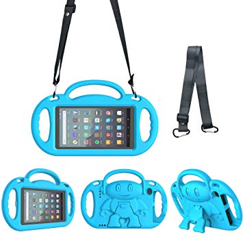 eTopxizu Kids Case for All New Amazon Fire 7 2019/2017, Light Weight Shock Proof Friendly Handle Kids Stand with Shoulder Strap for Fire 7 Tablet (9th & 7th Generation, 2019 & 2017 Release), Blue
