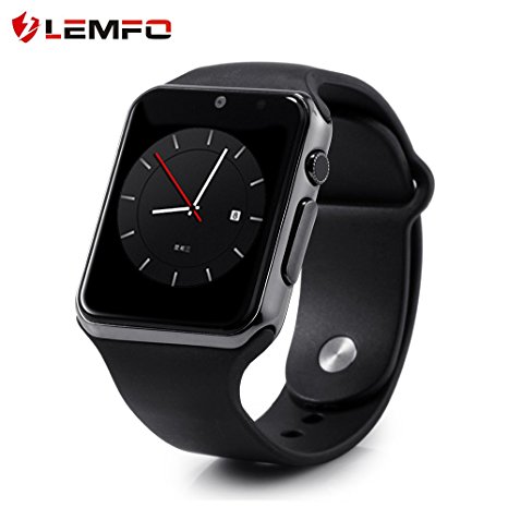 LEMFO IW08 Smart Watch Cell Phone Fitness Tracker Bluetooth WristWatch with Camera for Android Smartphones (All Black)