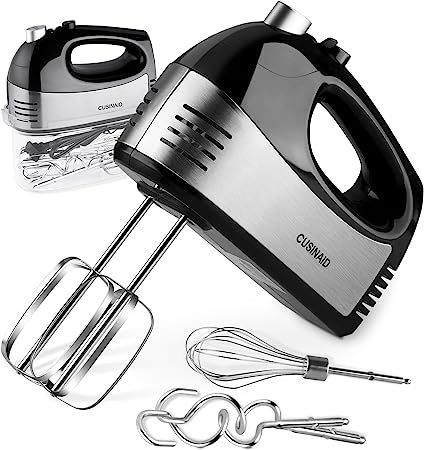 Hand Mixer Electric, Cusinaid 5-Speed Hand Mixer with Turbo Handheld Kitchen Mixer Includes Beaters, Dough Hooks and Storage Case (Black)