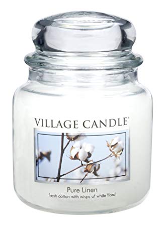 Village Candle Pure Linen 16 oz Glass Jar Scented Candle, Medium