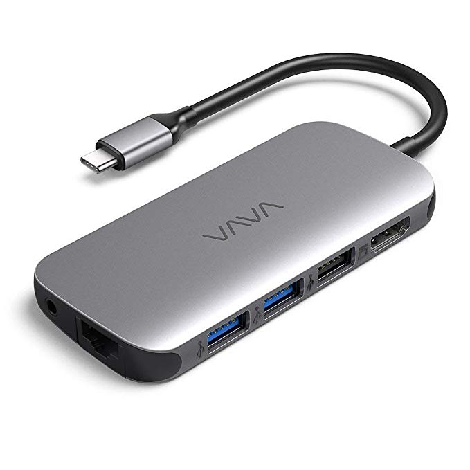 VAVA USB C Hub 9-in-1 Adapter with PD Power Delivery, 4K USB C to HDMI, 3 USB 3.0 Ports, 1Gbps Ethernet Port, SD/TF Cards Reader for MacBook/Pro/Air（2018） and Type C Windows Laptops