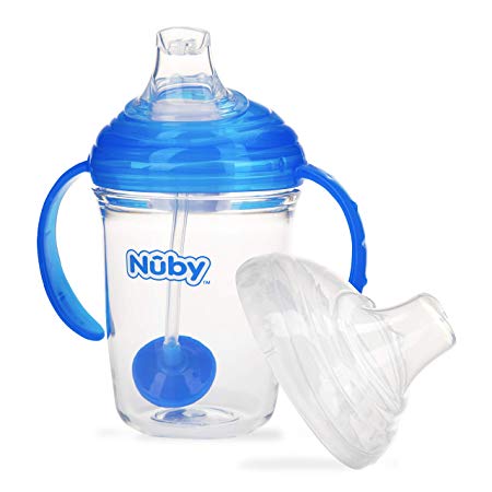 Nuby No Spill 360 Weighted Straw Grip N' Sip Tritan Cup with Hygienic Cover, 8 Oz, Trainer Cup