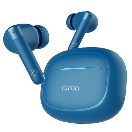 (Refurbished) pTron Newly Launched Bassbuds Duo Pro TWS Earbuds, TruTalk AI-ENC Calls, 38H Playback Time, Deep Bass, Movie/Music Modes, In-Ear Bluetooth 5.3 Headphones with HD Mic,Fast Type-C Charging & IPX5 (Blue)