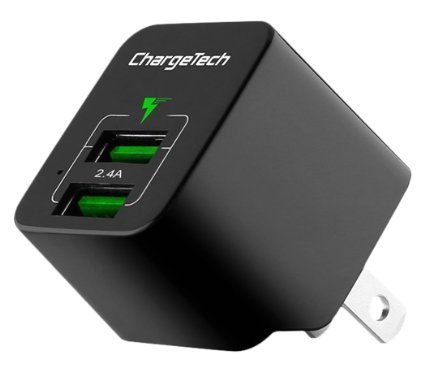 ChargeTech Fast Charge 48A12W Dual USB Wall AC Charger Adapter for Apple and Android Devices Ultra Compact and Low Profile