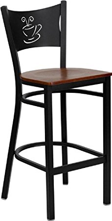 Flash Furniture HERCULES Series Black Coffee Back Metal Restaurant Barstool - Cherry Wood Seat
