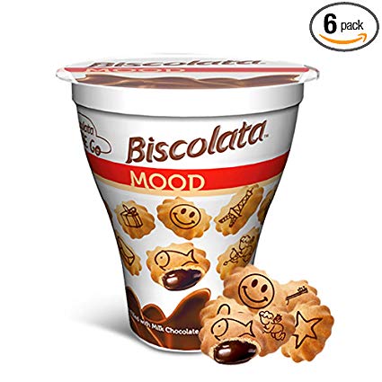 Biscolata Mood Cookies with Chocolate Filling - 6 Cups, Crispy Cookie Shell Filled with Milk Chocolate