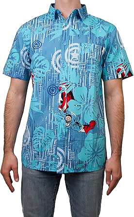 Marvel Men's Button Down Shirt, Blue/Aqua Cap Island, XX-Large