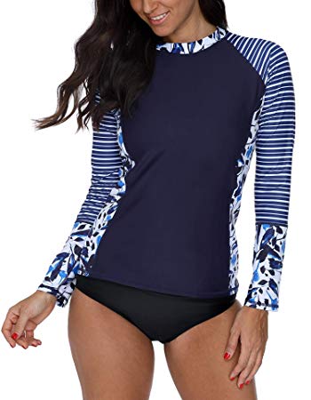 ATTRACO Women's Long Sleeve Sun Protection Rashguard Banded Crew Neck Swim Shirt