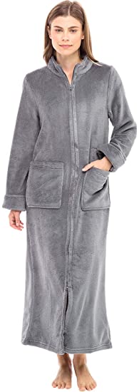 Alexander Del Rossa Women's Zip Up Fleece Robe, Warm Loose Sherpa Bathrobe