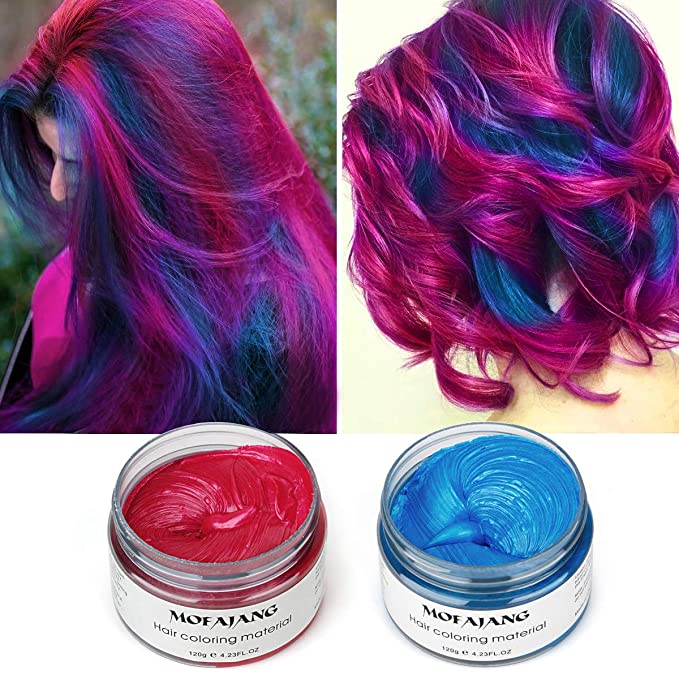 Hair Color Wax 2 Colors Temporary Hair Dye Wax 4.23 oz-2 in 1 Blue Red -Instant Natural Hairstyle Pomade Unisex Cream Mud(Red Blue)