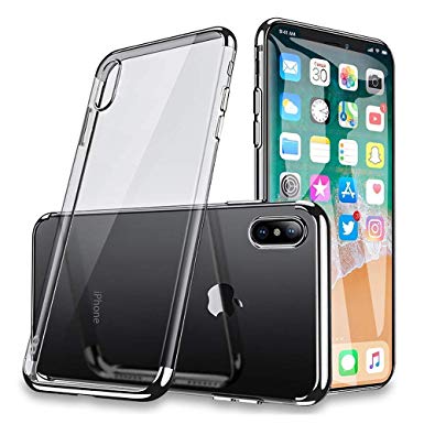 iPhone X Case,Electroplated Frame Clear Cell Phone Case,Ultra Slim TPU Gel Case for iPhone X(Black)