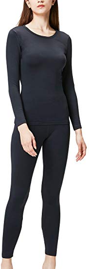 DEVOPS Women's Thermal Heat-Chain Microfiber Fleece Underwear Baselayer Top & Bottom (Long Johns) Set