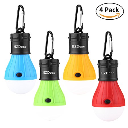LED Camping Lantern [4 Pack] HZDone Portable Outdoor Tent Light Bulb for Camping Hiking Fishing Hurricane Storm Outage-Battery Powered Emergency Light [Red Blue Yellow Green Color Options]