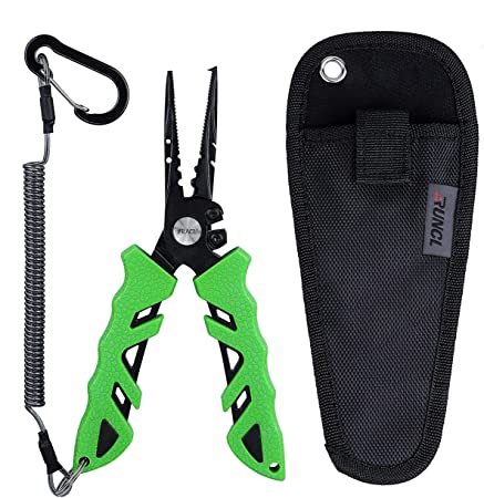 RUNCL Fishing Pliers S1, Needle Nose Pliers - Braid Cutter, Hook Remover, Split Ring Opener, Weights Crimper, Bait/Weight Tuner, Fish Gripper - Kayak Fishing Ice Fishing Saltwater & Freshwater