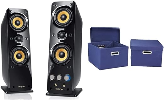 Creative GigaWorks T40 Series II 2.0 Multimedia Speaker System with BasXPort Technology, Black & Household Essentials Fabric Storage Boxes with Lids and Handles, Blue