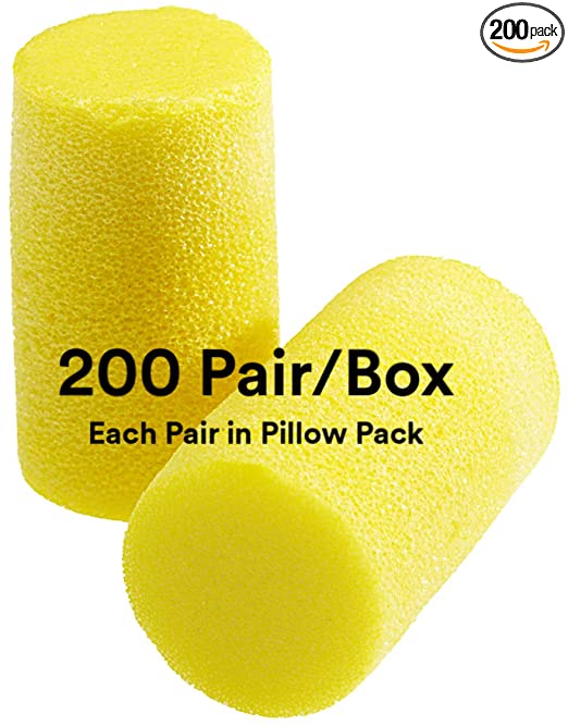 3M Ear Plugs, 200 Pairs/Box, E-A-R Classic Plus 310-1101, Uncorded, Disposable, Foam, NRR 33, For Drilling, Grinding, Machining, Sawing, Sanding, Welding, Slightly Longer Ear Plug, 1 Pair/Pillow Pack