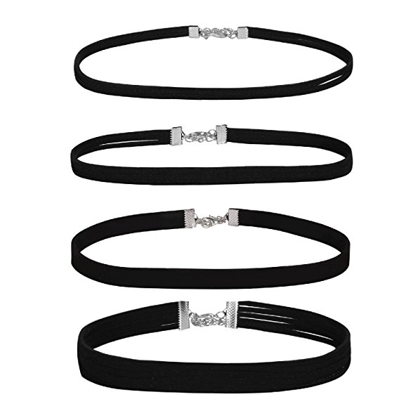 Choker Black Velvet 2-4 Pcs Ribbon Gothic Collar Velvet Necklace Girls Classic