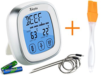 Riesto Digital Meat Thermometer For Grill - Oven Smoker Kitchen Cooking | Instant Temperature Read Gauge With BBQ Accessories   Metal Wired Spare Probes