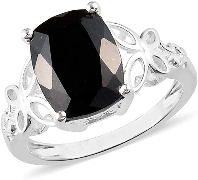 925 Sterling Silver Cushion Black Tourmaline Engagement Ring for Women Cttw 2.5