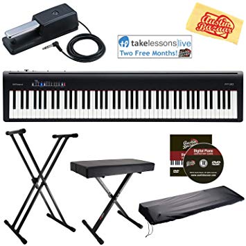 Roland FP-30 Digital Piano - Black Bundle with Roland DP-10 Damper Pedal, Adjustable Stand, Bench, Dust Cover, Online Lessons, Austin Bazaar Instructional DVD, and Polishing Cloth