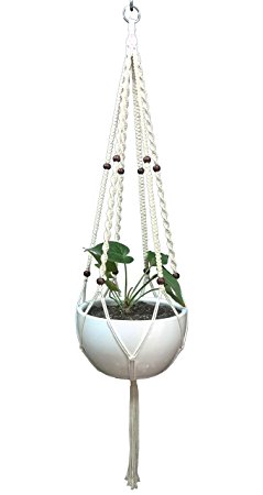 Plant Hanger Macrame Cotton 6 Legs 51 Inches in Tan and Green Color For Indoor Outdoor, Living Room, Kitchen, Deck, Patio, High and Low Ceiling with size of 10-12 inches WITHOUT THE POT (Cream)
