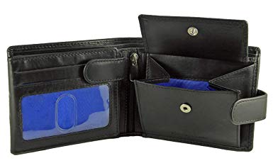 Mens Soft Black Leather RFID Wallet with 7 Card Slots, 2 Note Sections & Coin Pocket(Size: M)