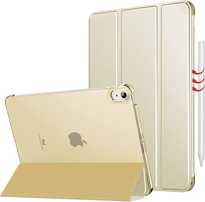 MoKo Case for iPad Air 5th Generation 2022/ iPad Air 4th Generation 2020 10.9 Inch, Trifold Stand Cover with Hard PC Back, Support Touch ID, iPad 2nd Pencil Charging, Auto Wake/Sleep,Champagne Gold