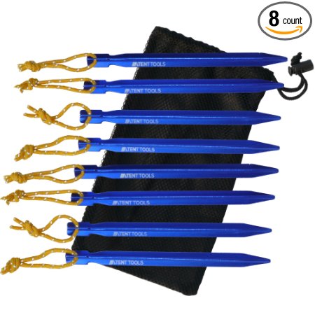 Tent Tools 7075 Premium Aluminum Tent Stakes; Ultralight Y Beam Design; Heavy Duty Reflective Pull Cords; Lifetime Warranty