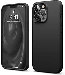 elago Coque Silicone Liquide Compatible avec iPhone 13 Pro (6.1"), Case en Silicone Premium, Étui Protection Complète - Cover Antichoc à 3 Structure, Microfibre Douce Empêche Les Rayures (Noir)