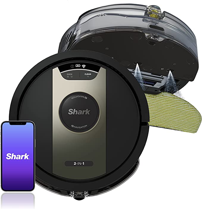 Shark RV2410WD IQ 2-in-1 Robot Vacuum and Mop with Row-by-Row Cleaning, Perfect for Pet Hair, Compatible with Alexa, Black/Bronze