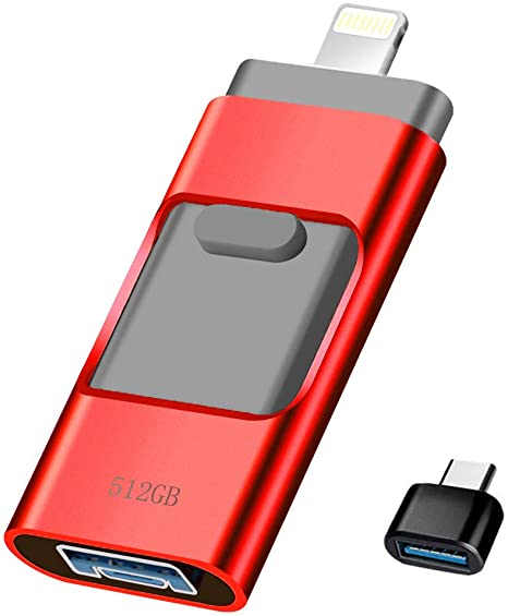 USB Flash Drive for iPhone_ LUNANI iPhone Flash Drive 512GB Memory Stick USB 3.0 iPhone External Storage,Android,PC Photo iPhone Picture Stick (512GB Red)