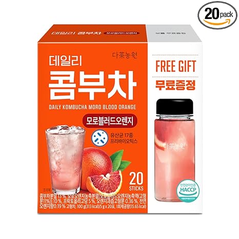 Garden Kombucha Tea, Powder 5g x 20 Sachets (100g/3.52oz) Probiotics, Prebiotics, Sugar Free, Black Tea, Healthy Drink with Bottle (FREE BOTTLE SHAKER) (Moro Blood Orange)