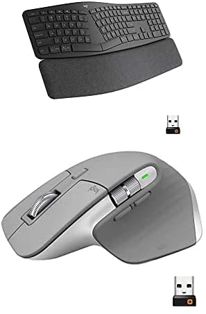 Logitech MX Master 3 Advanced Wireless Mouse - Mid Grey & Ergo K860 Wireless Ergonomic Keyboard with Wrist Rest - Split Keyboard Layout for Windows/Mac, Bluetooth or USB Connectivity