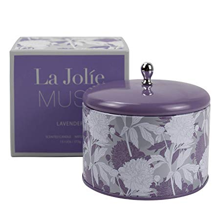 LA JOLIE MUSE Lavender Aromatherapy Scented Candle, 13Oz Large Tin Lavender Essential Oil Stress Relief Candles, 2 Wicks Natural Soy Wax Relaxing Candle for Bath Spa, Relaxation Gift