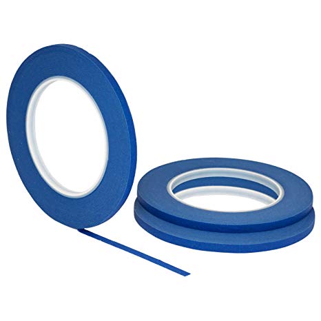 3 pk 1/4" inch x 60yd STIKK Blue Painters Tape 14 Day Easy Removal Trim Edge Thin Narrow Finishing Masking Tape (.25 in 6MM)