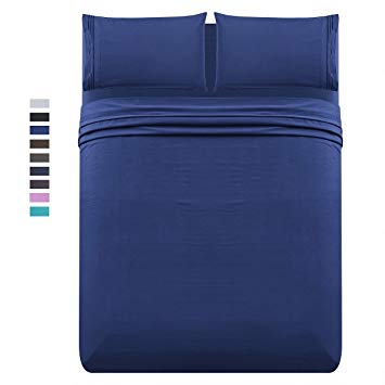 Luxe Manor 3pc Twin Size Bed Sheet Set - Soft Brushed Microfiber Fitted Flat Sheet & Embroidered Pillow Case Set - Deep Pocket Wrinkle Free Hypoallergenic Bedding,, Royal Blue