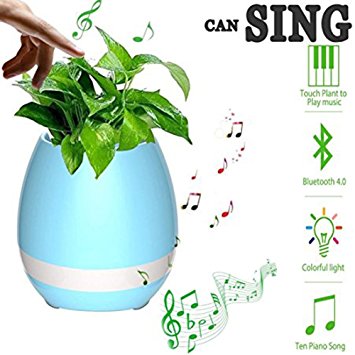 Music Plant Pot Smart Flowerpot with Multi-color LED Night Light Wireless Bluetooth Speaker (Blue)