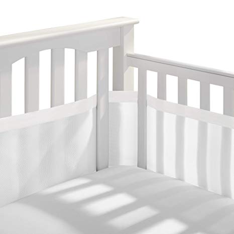 BreathableBaby | Deluxe Breathable Mesh Crib Liner | Doctor Endorsed, White W/Muslin Trim