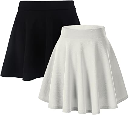 Moxeay Women's Basic A Line Pleated Circle Stretchy Flared Skater Skirt