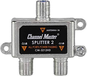 Channel Master CM-3212HD 2-Way Splitter Power Passing for TV Antenna and Cable Signals