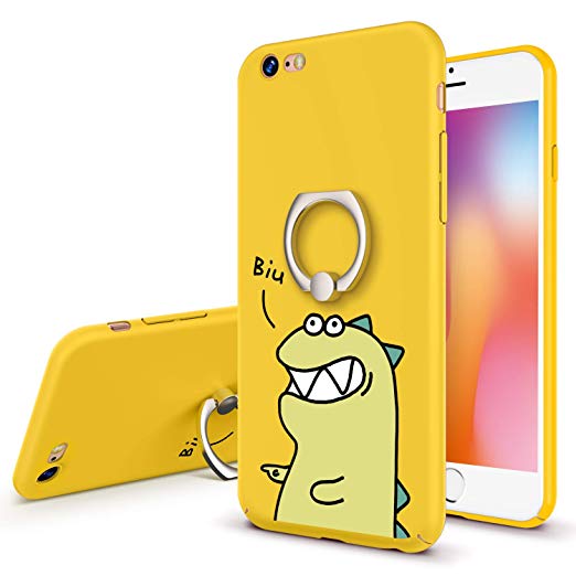GVIEWIN Cute iPhone 6 Case iPhone 6s Case with Ring Stand, Hard Plastic Ultra-Thin & Rugged Anti-Fingerprints Matte Phone Case for Apple iPhone 6 / iPhone 6s (4.7 inch) - Dinosaur/Yellow