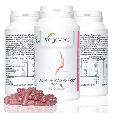 Raspberry Ketone   Acai Berry | 700mg per Capsule | Fatburner, Antioxidant, Weight Loss | 90 Capsules | Vegan & Vegetarian by Vegavero